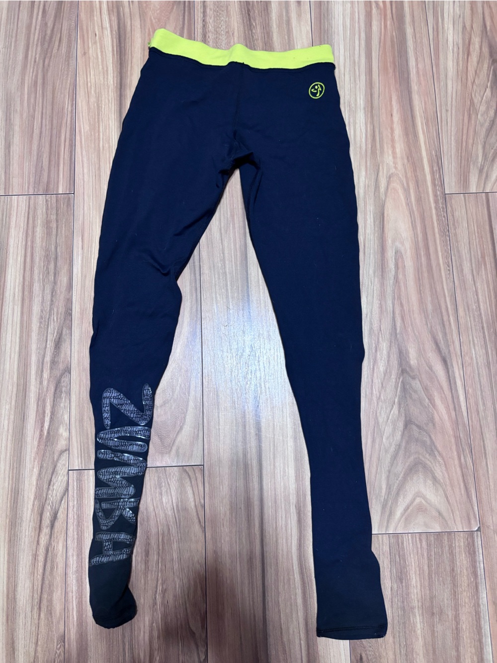 Zumba Fitness Black Leggings with Neon Yellow Waistband women’s size XS
